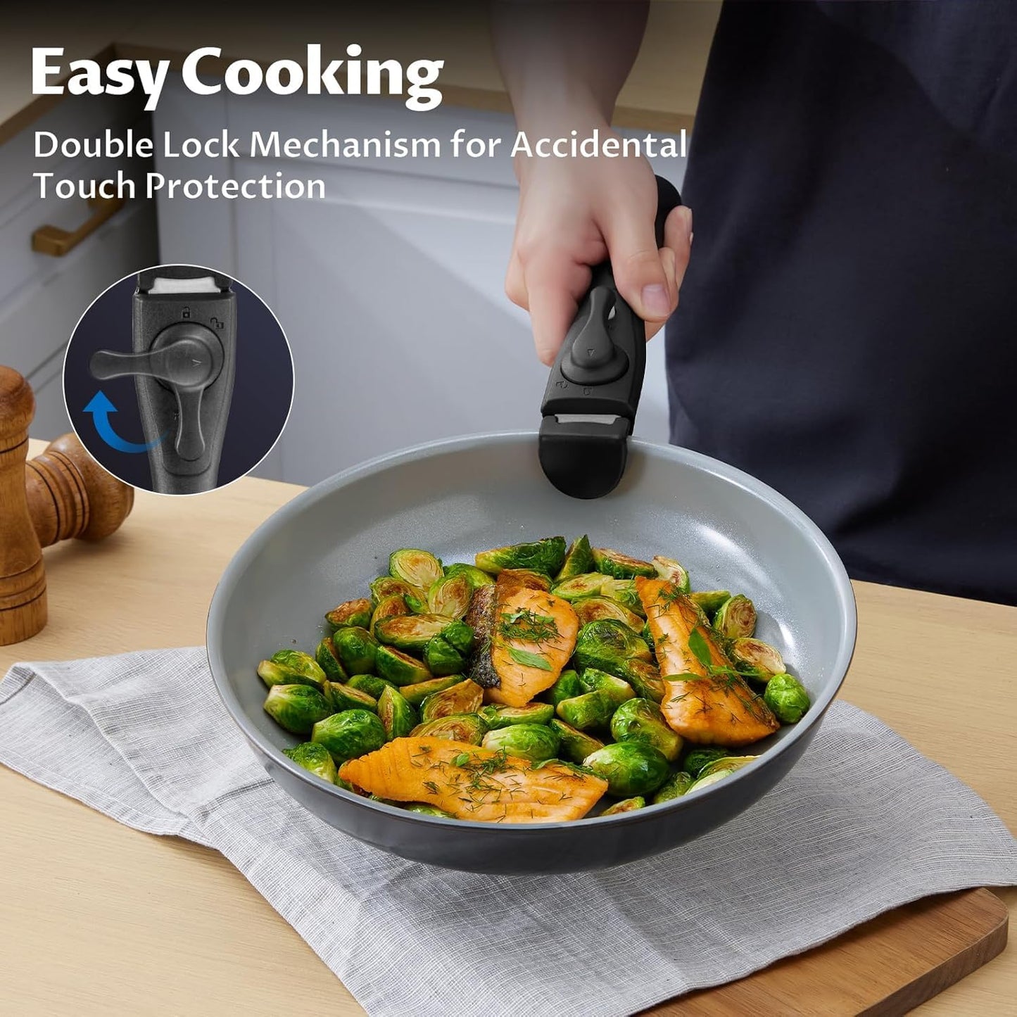 BEZIA Induction Hob Pans Set, Ceramic Nonstick Pots and Pans Set 10 Pieces, Pan Sets with Detachable Handles, Stackable Cookware Set for All Hobs