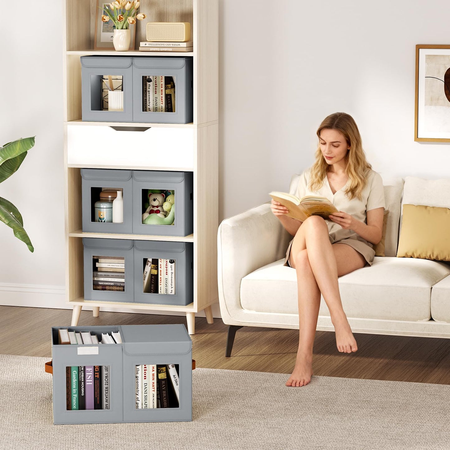 Homsorout 2 Pack Foldable Storage Boxes with Lids & Divider Board 31L Grey