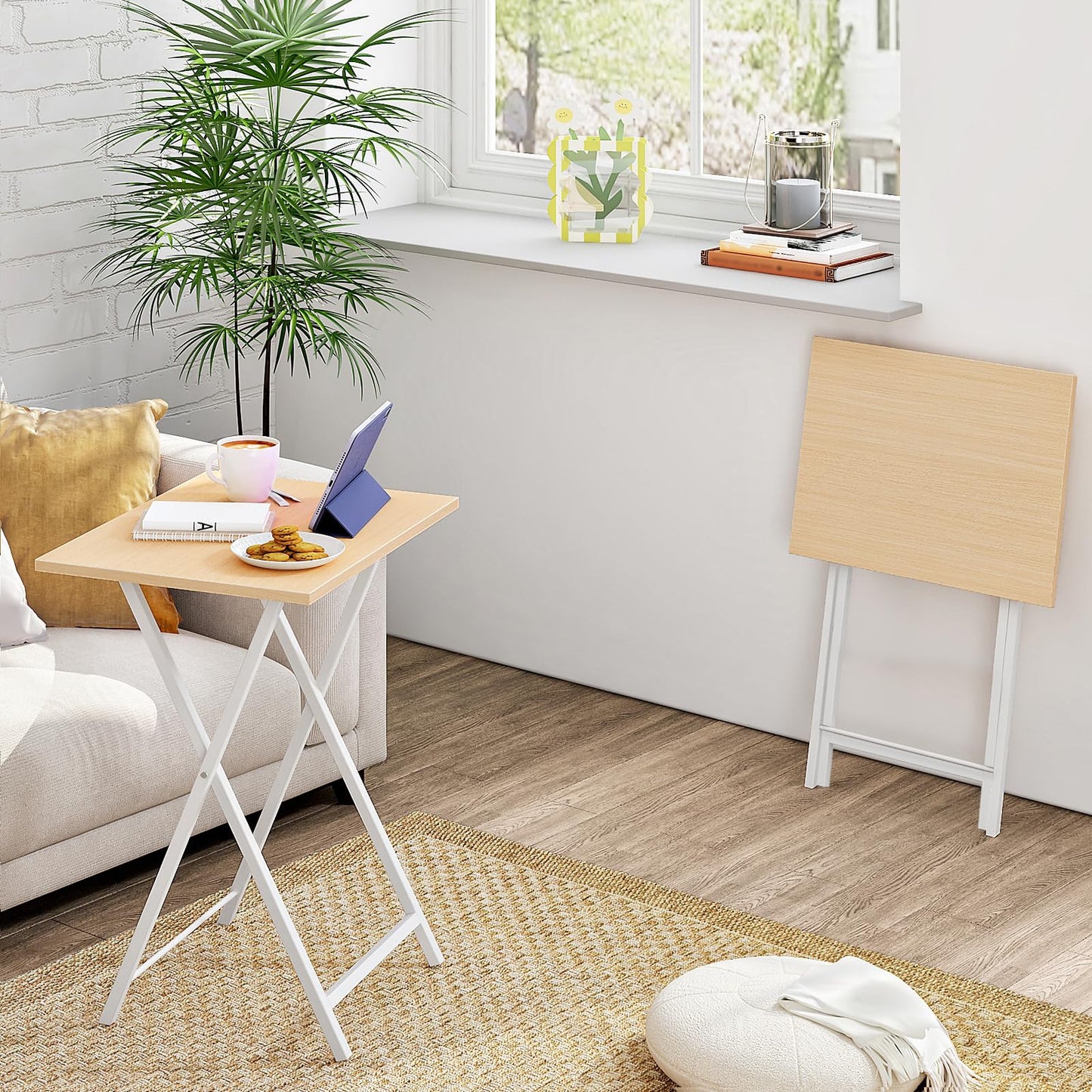 HOOBRO Side Table 2 Set, Folding Tables, TV Tray Table for Eating, Small Sofa End Laptop Drinks Coffee Tables for Small Space, Living Room