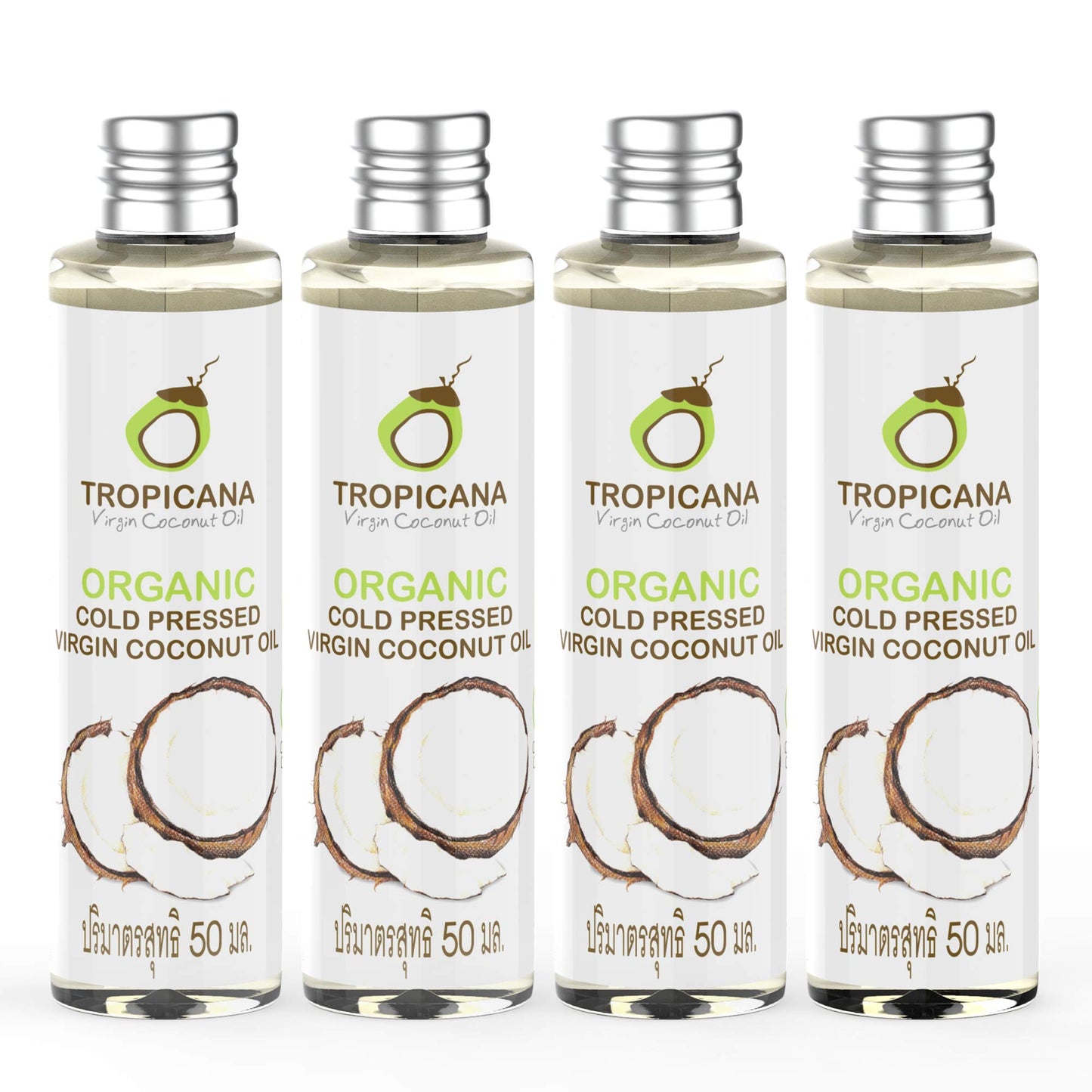 Tropicana Oil 100% Natural Virgin Organic Coconut Oil in 4x50 ml Gluten Free Oil | Organic Cold Pressed Coconut Oil |Extra Virgin Coconut Oil For Your