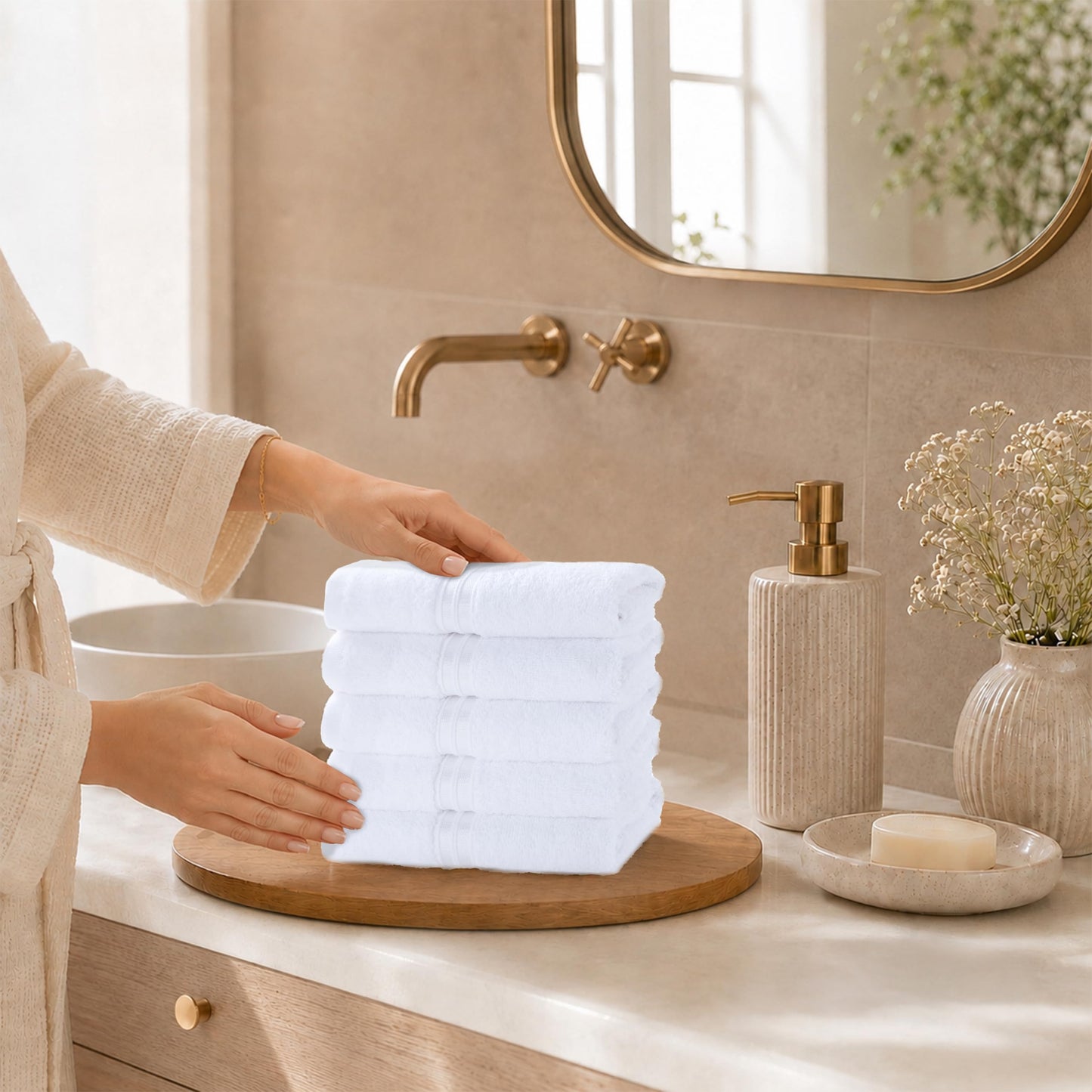 Hammetex Guest Towels Set of 5 30 x 50 cm 100% Cotton Terry Cloth