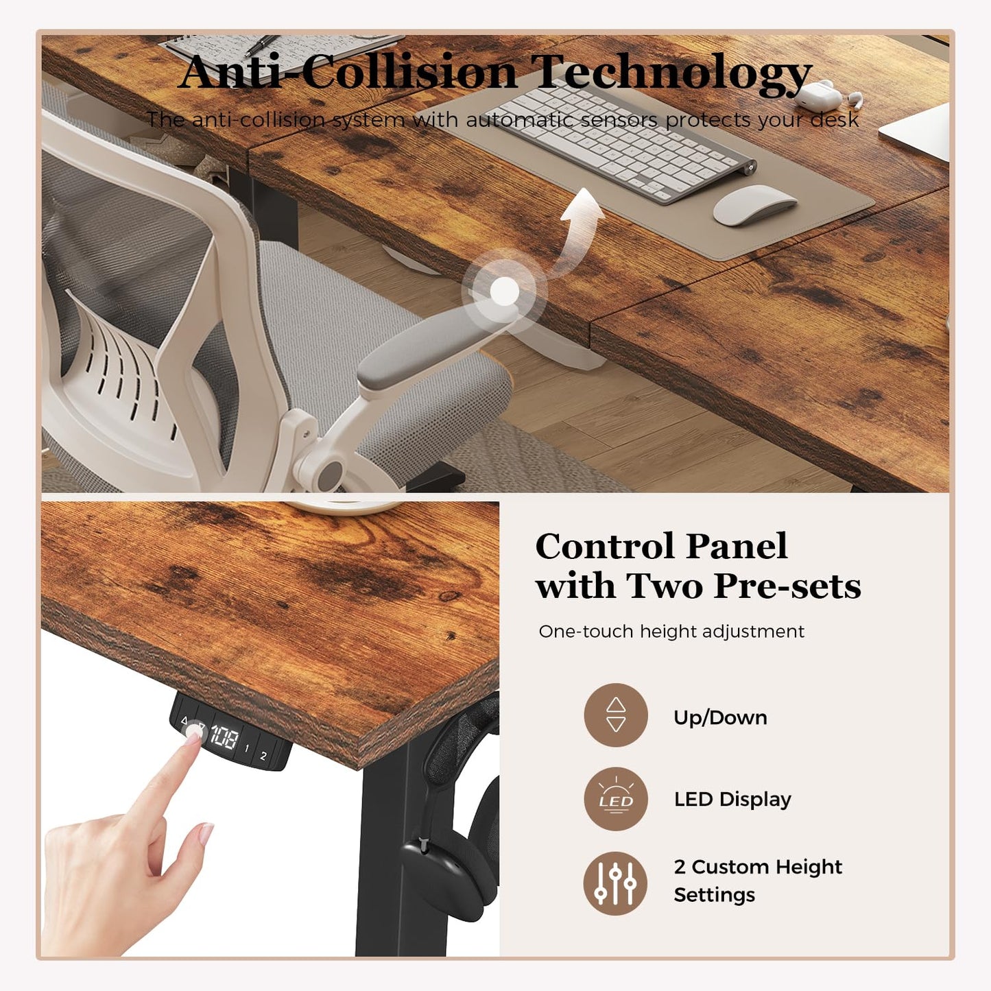 Klicelor Electric Standing Desk, 2 Memory Buttons for stand & sit, 160x60