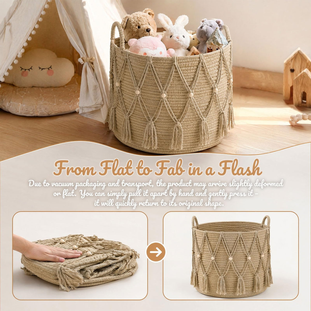 Large Woven Basket, 40x35cm Rope Basket, Large Cotton Rope Blanket Basket, Woven Storage Basket with Handle, Decorative Organiser Basket