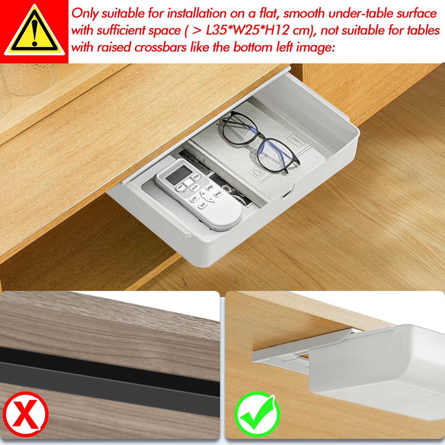 Poeland Under Desk Drawer Self-Stick Storage Organizer for Office Home School Large Size White