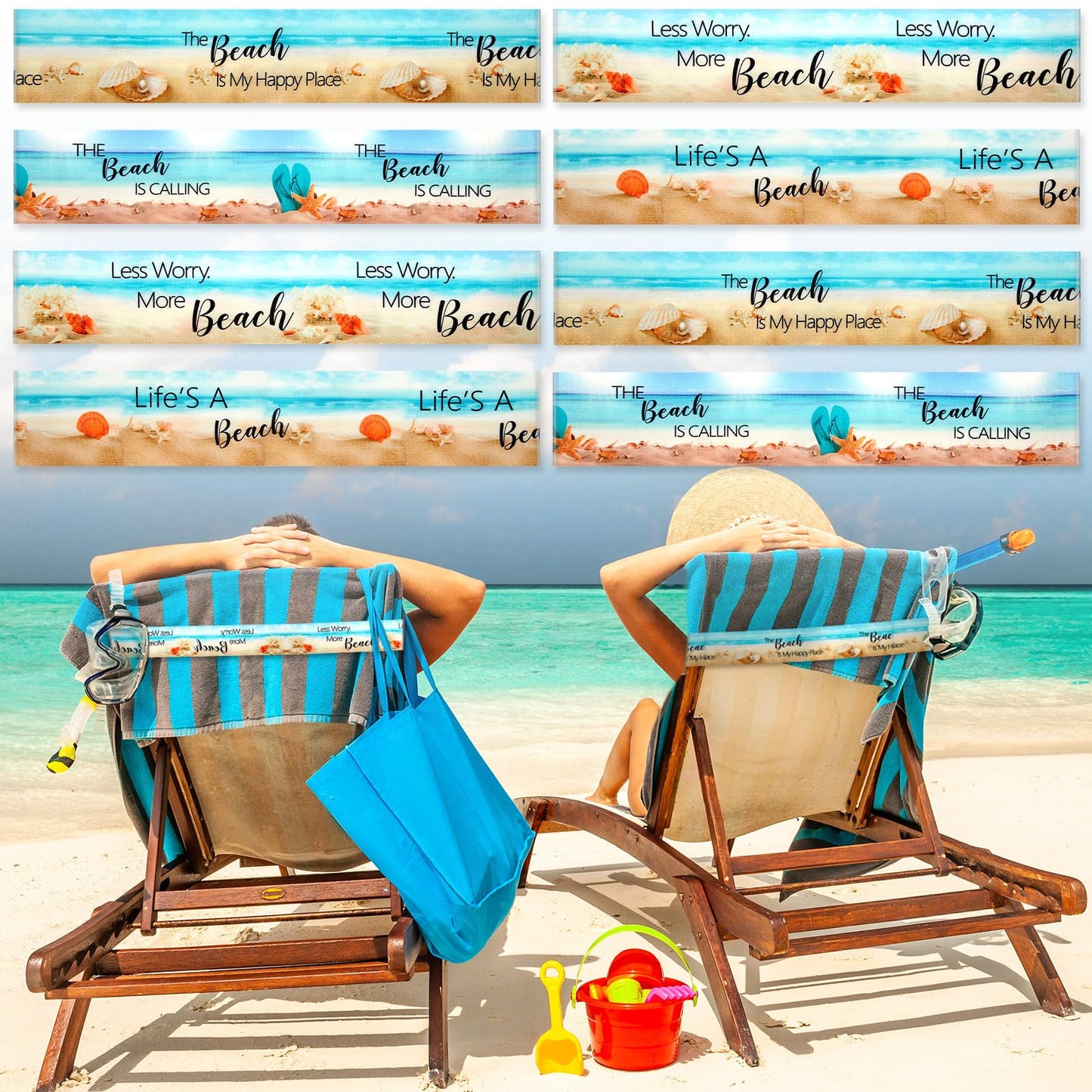 Boao 8 Pack Towel Bands for Chairs - Windproof Towel Strap Holder Elastic Beach Accessories for Cruise, Pool & Lounge - 11.81 x 1.97 Inch