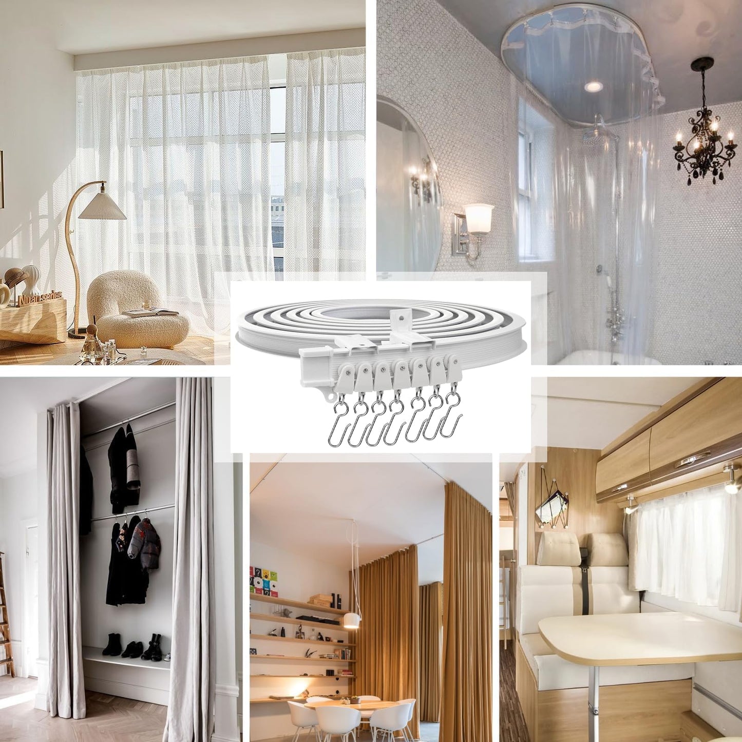 SWTYExt Ceiling Curtain Track 3m/9.8Ft Bay Window Curtain Track Flexible Rail Bendable Ceiling Rail Bay Window Rail for Shower Corner Caravan