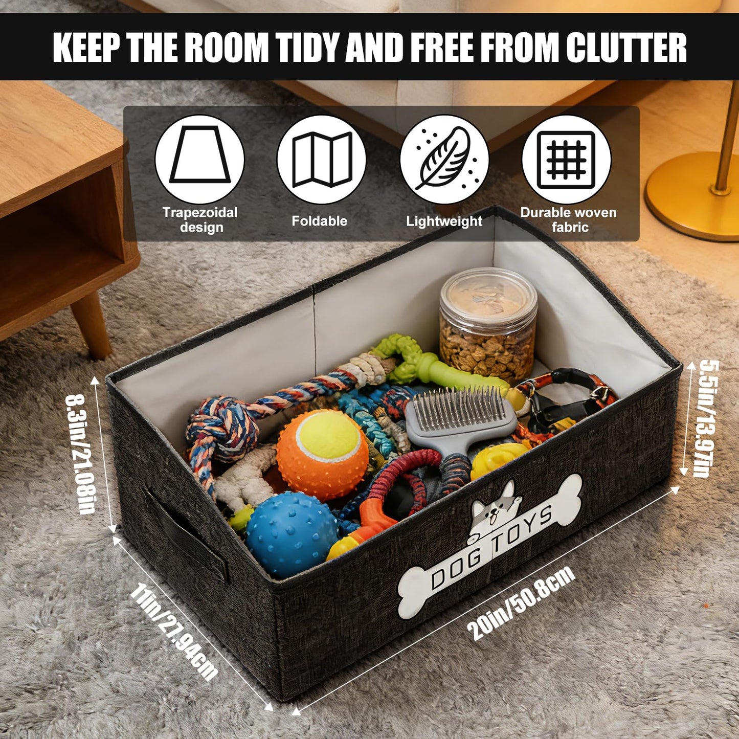 Rzspher Dog Toy Box, 50x29x22 cm Foldable Fabric Trapezoid Organizer Boxes