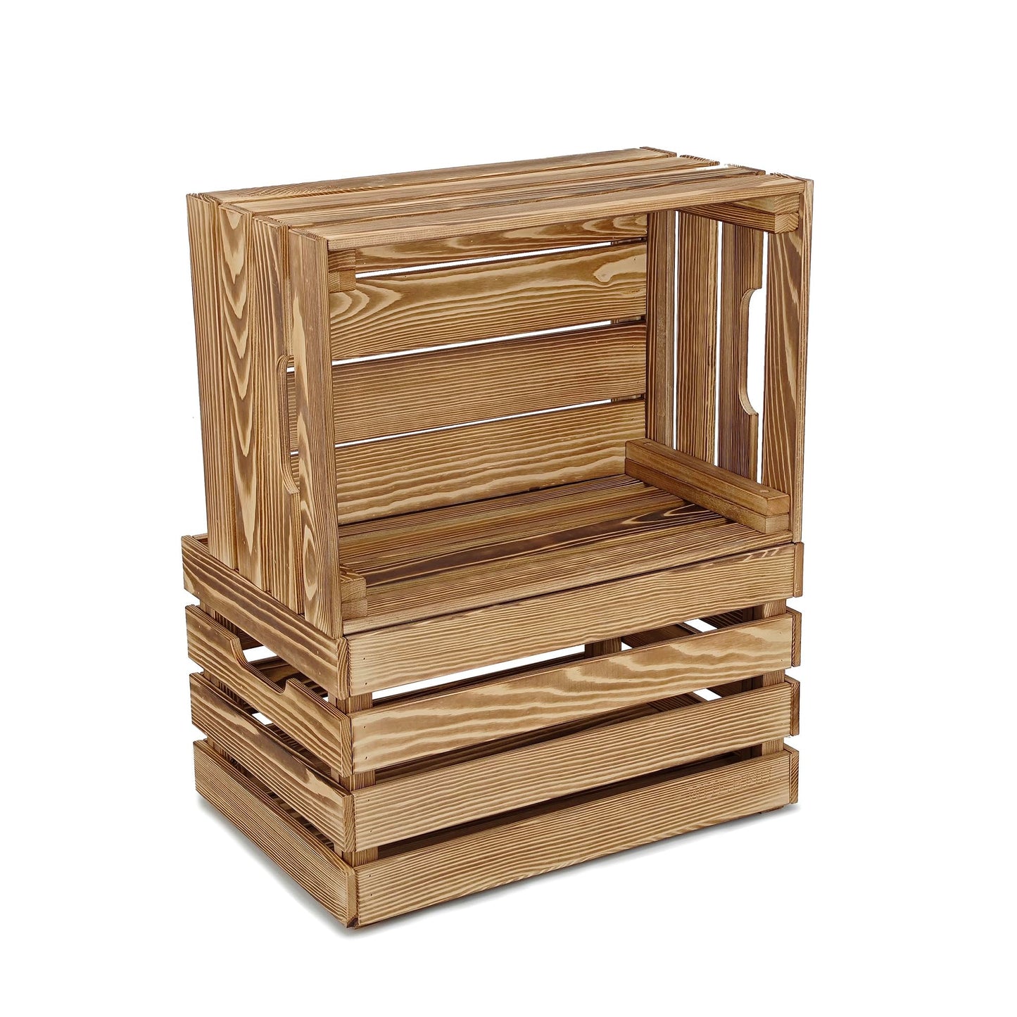 WUERMU Flame-Treated Wooden Crates Set (Pack of 2) – Fruit Box, Wine Crate, Milk Crate, Toy Storage, Camping Decor & Utility Chest