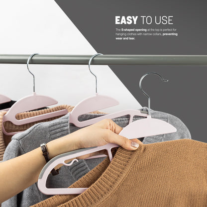 KEPLIN 20-Pack Non-Slip Hangers, Durable, Slimline Design for Space Saving with 360° Swivel, Tie Organiser, Strap Hooks, and S-Shape Opening Blush