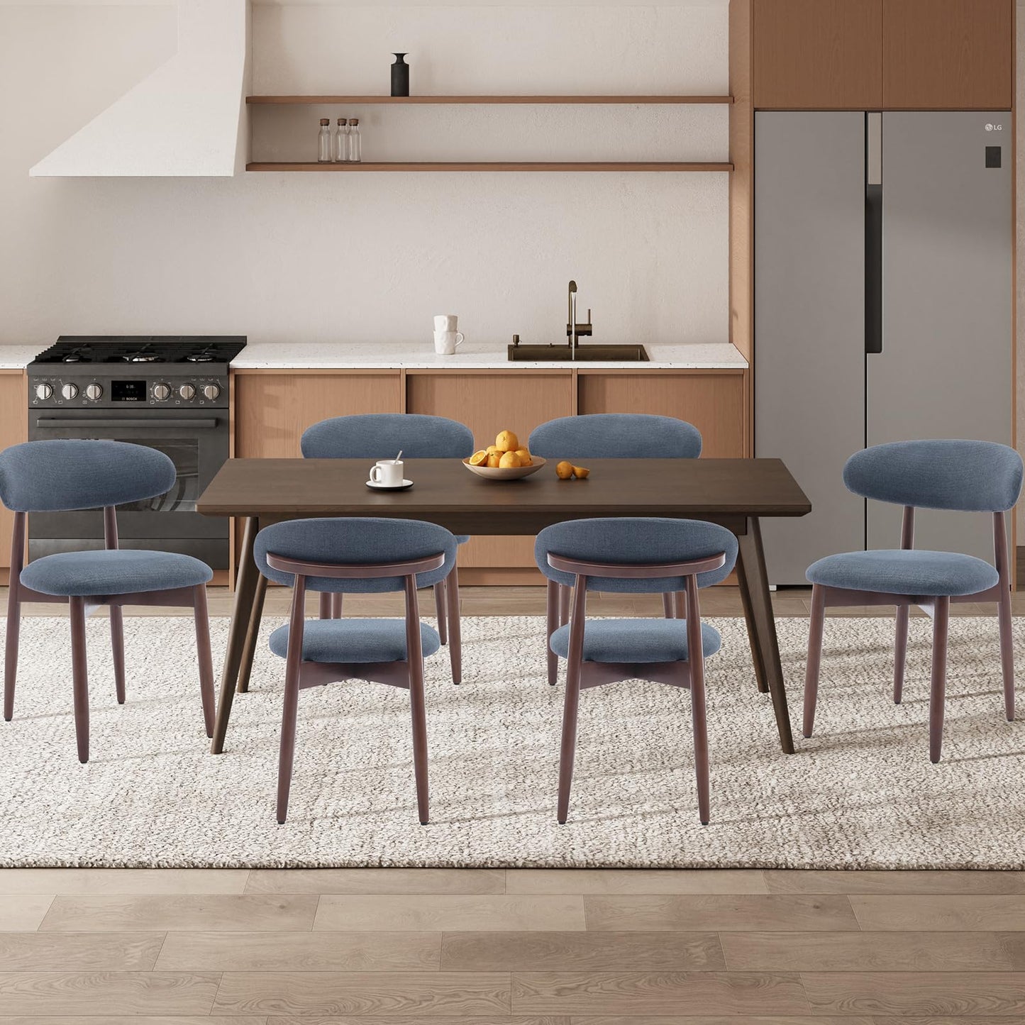 COLAMY Modern Dining Chairs Set with Wooden Legs – Upholstered Fabric Dining Room Chairs with Curved Backrest, Soft Cushion Seat