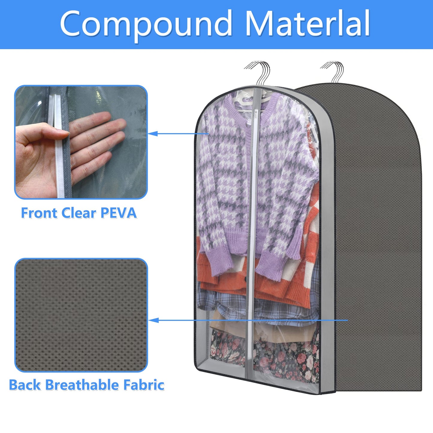 laeeyin Garment bags Suit cover bags for hanging clothes 100cm, Moth Proof Dress Bag Covers Damp-proof Suit Storage Bag Clothes