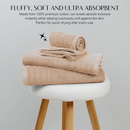 100% Cotton 8 Piece Towel Bale Set - Luxury Bathroom Towels Beige