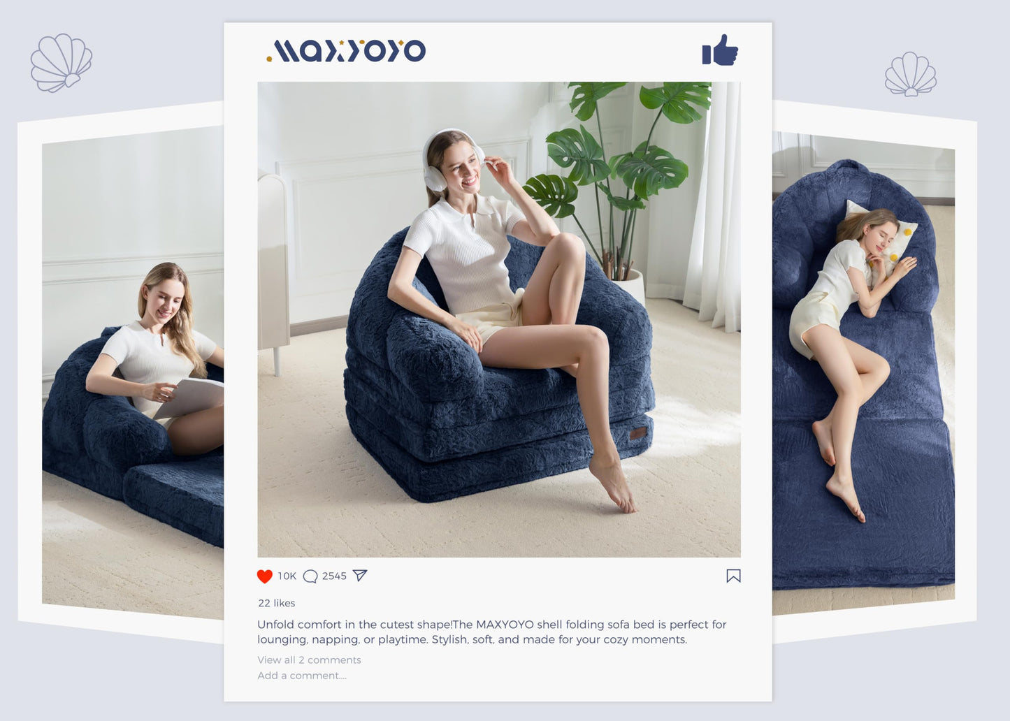 MAXYOYO Single Sofa Bed, Folding Bean Bag Chair, Faux Fur Fabric