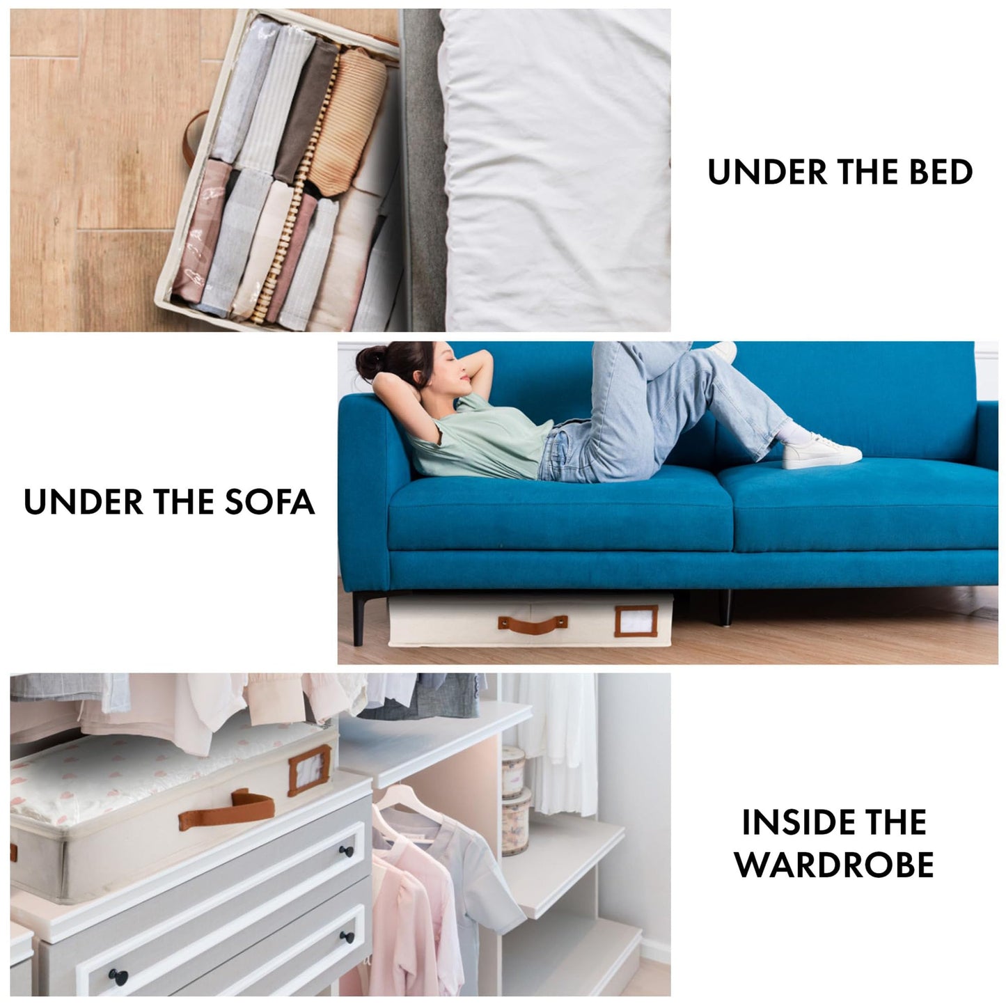 Under Bed Storage Boxes 2 Pack - 59×31×12 cm | Underbed Storage Box for Clothes Shoes Blankets | Shoe Storage Organiser with Lid and Handles