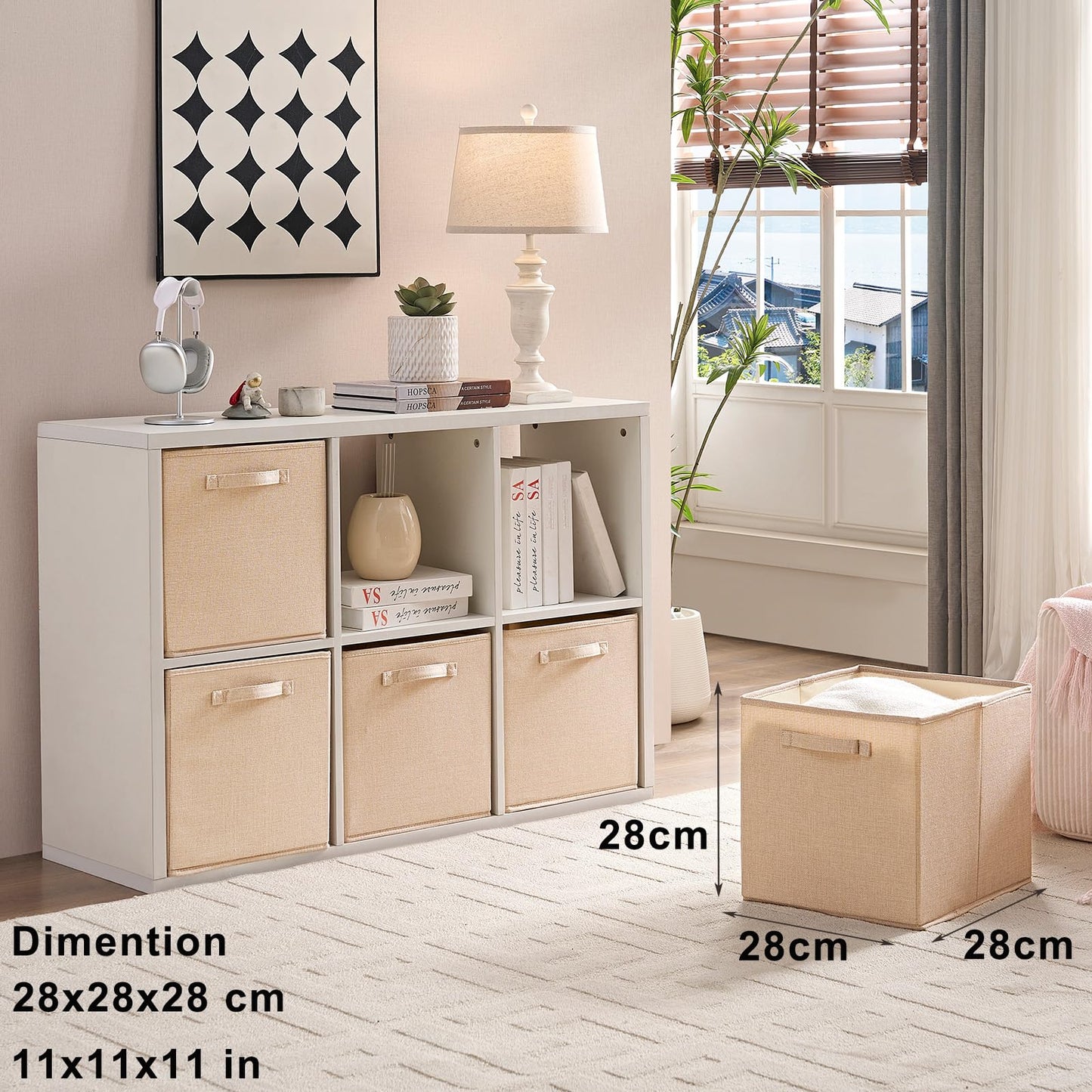 Mangata Cube Storage Boxes 28x28x28 cm, Crease-Free Fabric Storage Cube Baskets for Clothes Bins, Baskets, Chests,Toys (Light Khaki, 3Pcs)