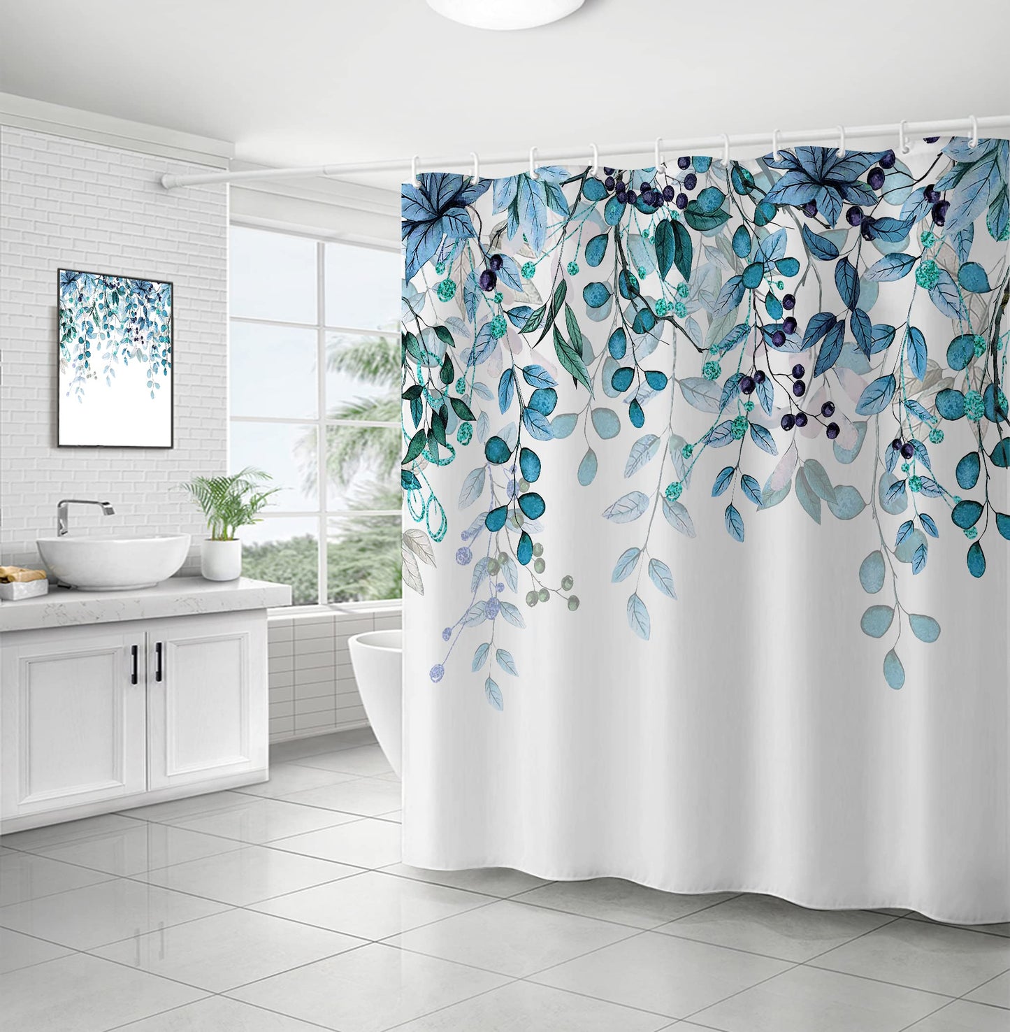 WELTRXE Shower Curtain, Bathroom Curtain with 12 Hooks, Waterproof Polyester Fabric Bathtub Curtain, Weighted Hem, Washable, Quick Dry