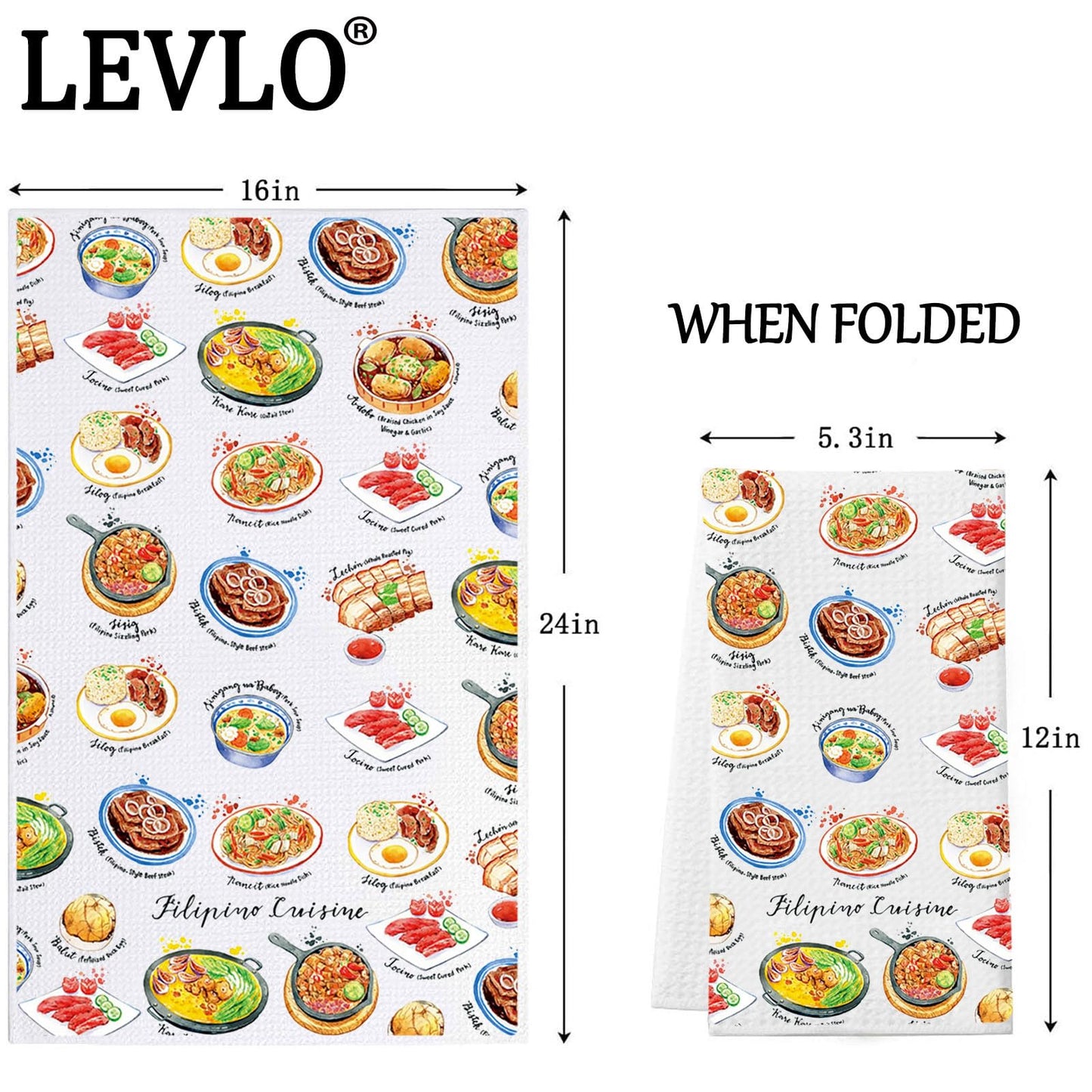 LEVLO Filipino Cuisine Kitchen Towel Philippines Travel Gifts Philippines Culture Dish Towels Filipino Housewarming Gift (Filipino Cuisine Towel)