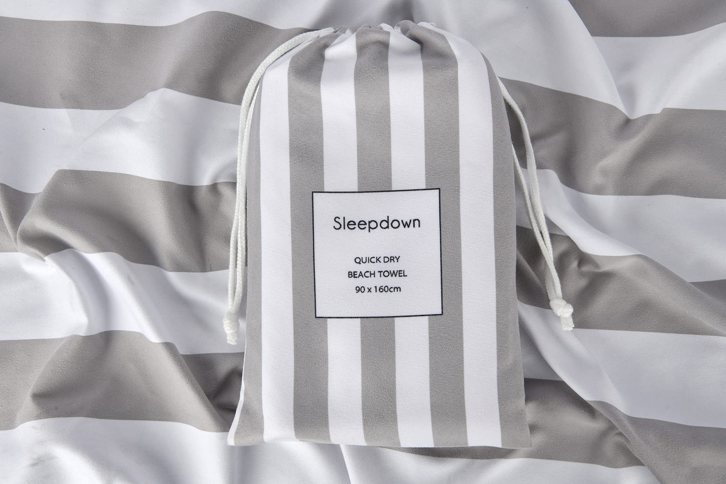 Sleepdown Striped Large Beach Towel Soft Microfiber Absorbent Swimming Pool Travel Camping Bath Sauna Gym Yoga with Bag - Grey - (160 x 90cm)