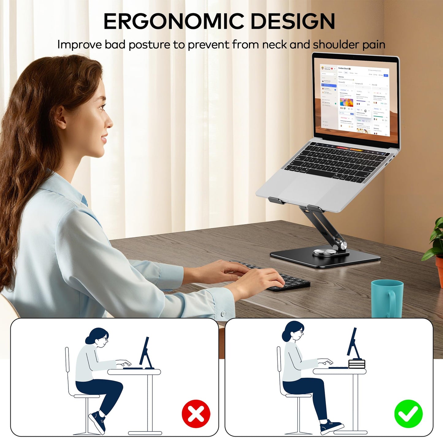 Auvo ALS06 Laptop Stand, Adjustable Computer Stand with 360° Rotating Base, Ergonomic Laptop Riser for Desk, Fits 11-15.6 inch Laptops