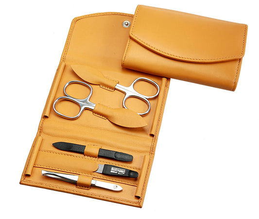 SONNENSCHEIN by Hans Kniebes Manicure Set - 5-Piece Nail Care Set - Genuine Nappa Lambskin Leather - Nail Scissors, Cuticle Scissors, Nail File,