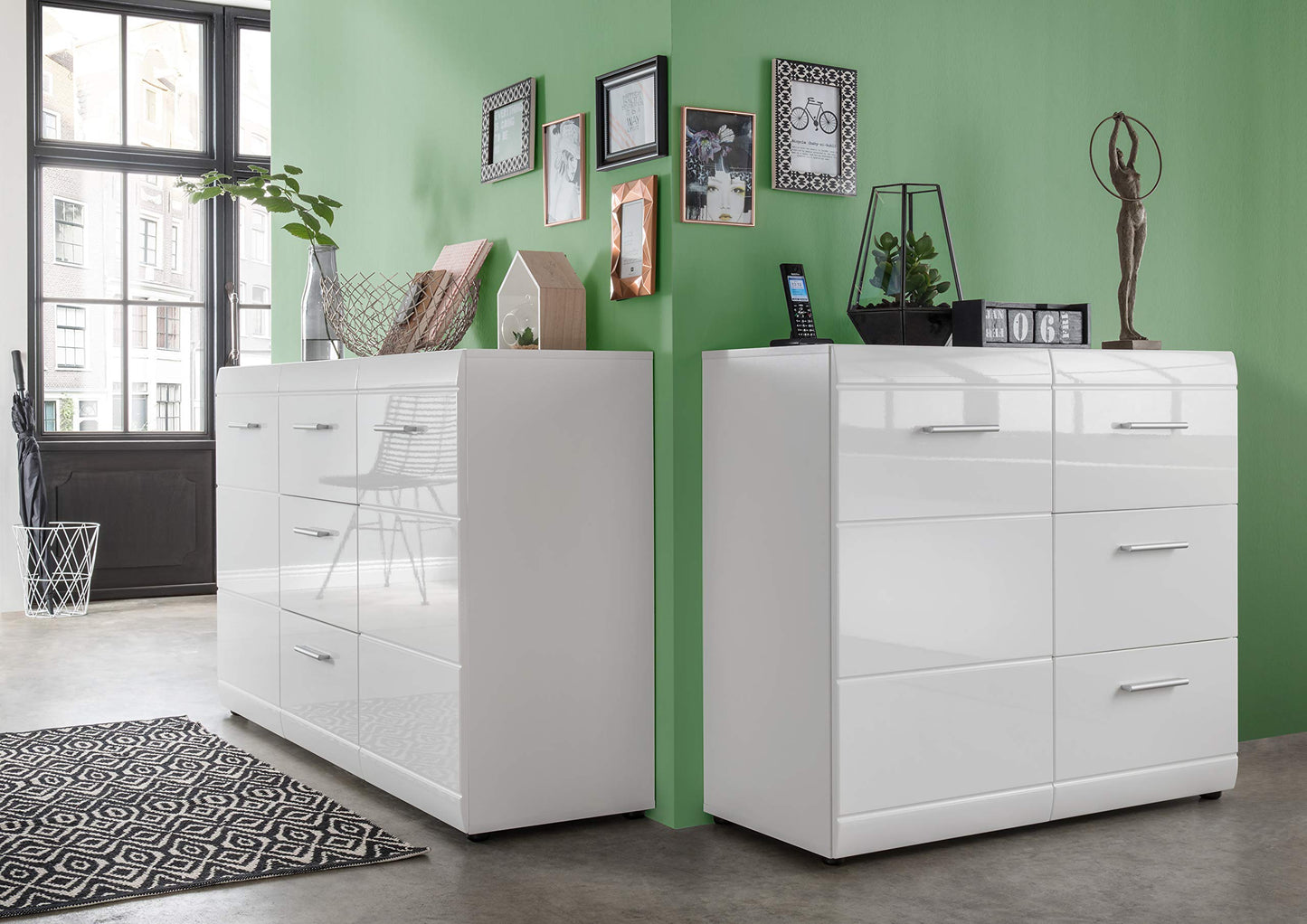 Germania Sideboard 3580-84 GW-Adana, in White, Fronts high gloss with groove milling, 144 x 86 x 40 cm (WxHxD)