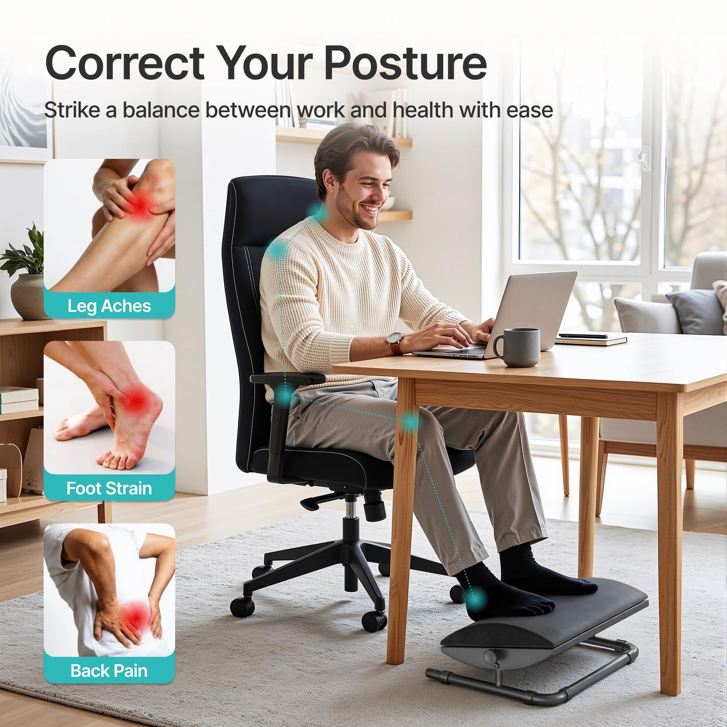 PEGZONE Foot Rest Under Desk with Memory Foam, Adjustable Tilt, Steel Base