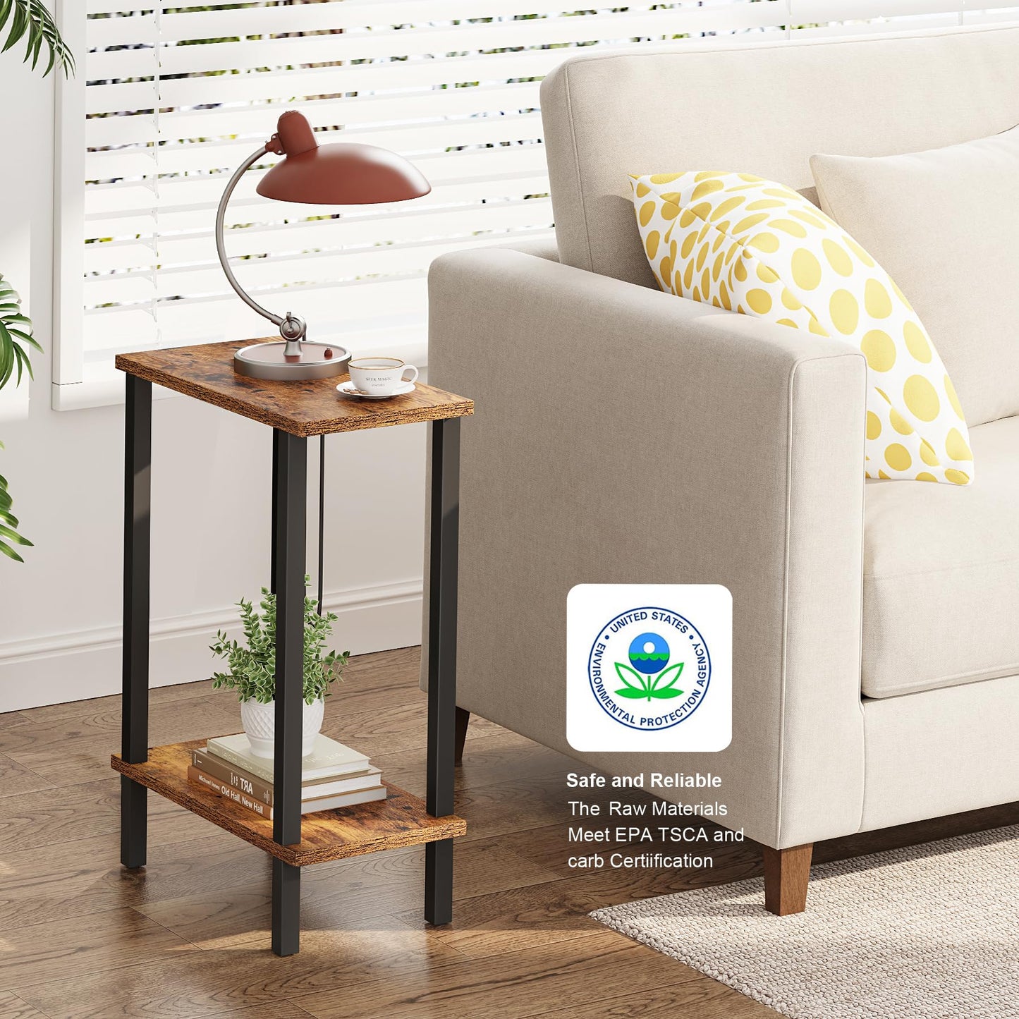 TUTOTAK Small Side Table, Narrow End Table, Skinny Sofa Table, Slim Nightstand, Living Room, Bed Room, Brown TB01BB062EU
