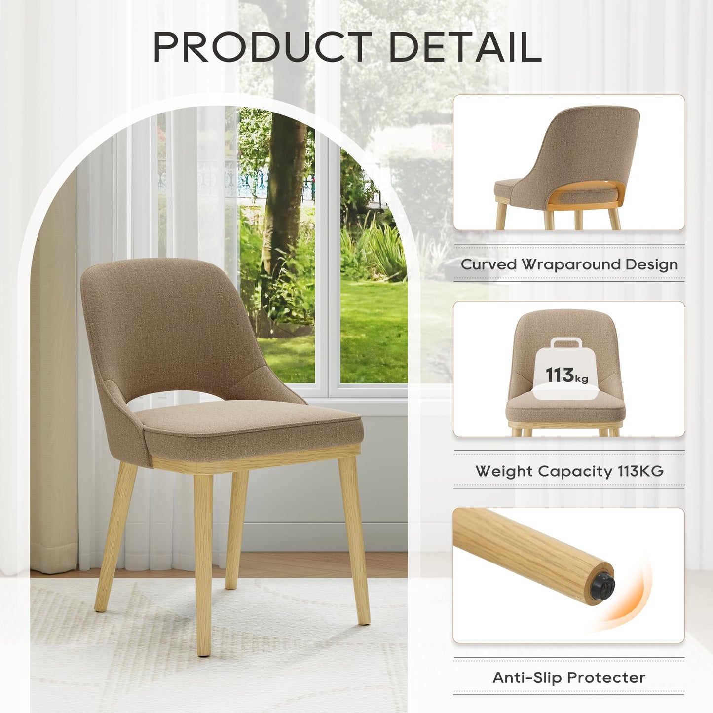 Dining Chairs Set of 2, Upholstered Dining Room Chairs with Chenille Fabric, Ergonomic Backrest, High Density Cushion & Rubber Wood Frame