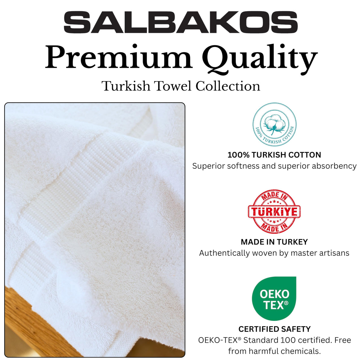 SALBAKOS Luxury Hotel and Spa Turkish Cotton Eco-Friendly Hand Towel Set Hand Towel 6 Pieces White