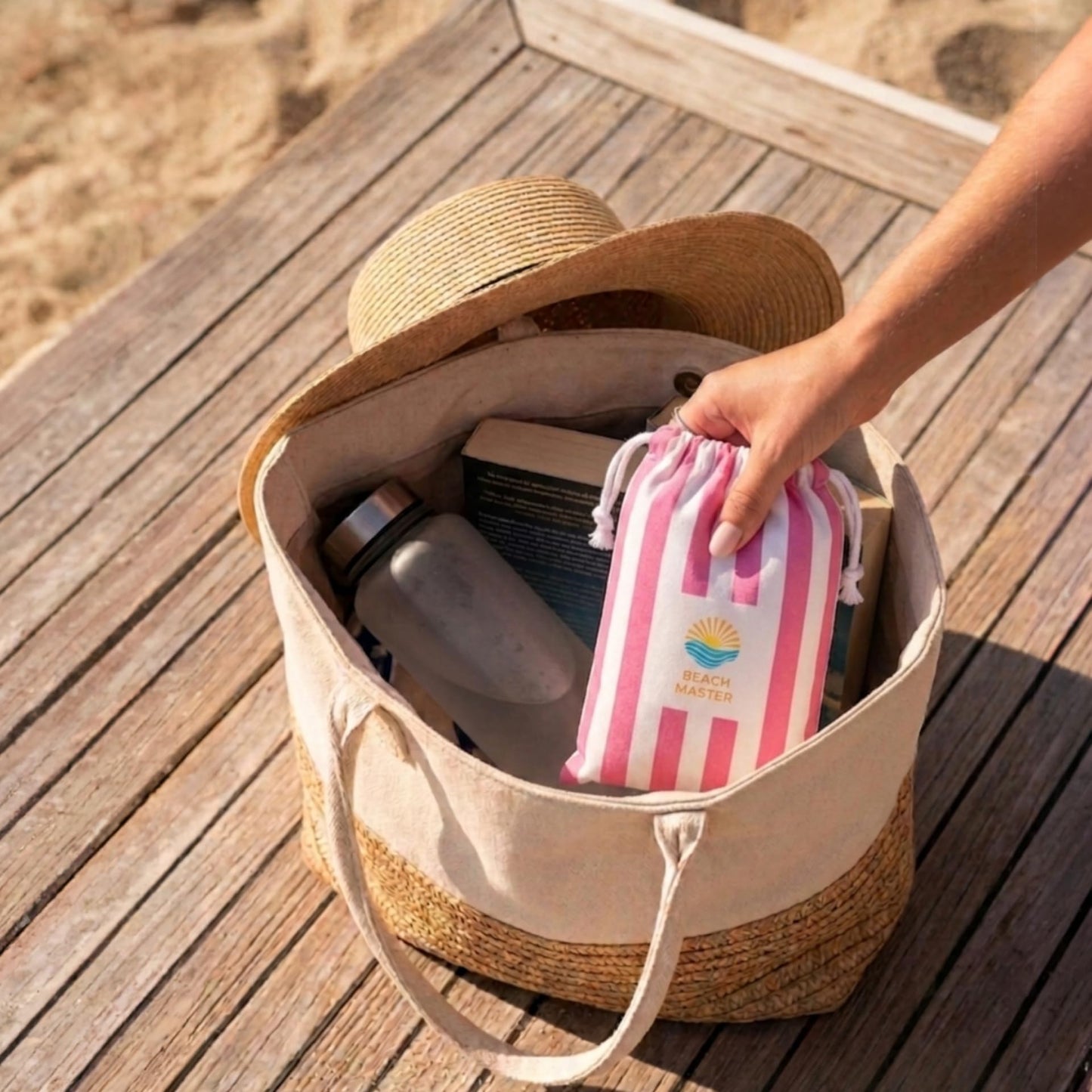 Beach Master Large Microfibre Beach Towel for Adults – Quick Dry & Sand Free Lightweight Travel Towel with Carry Bag, 160 x 80cm – Pink Stripe