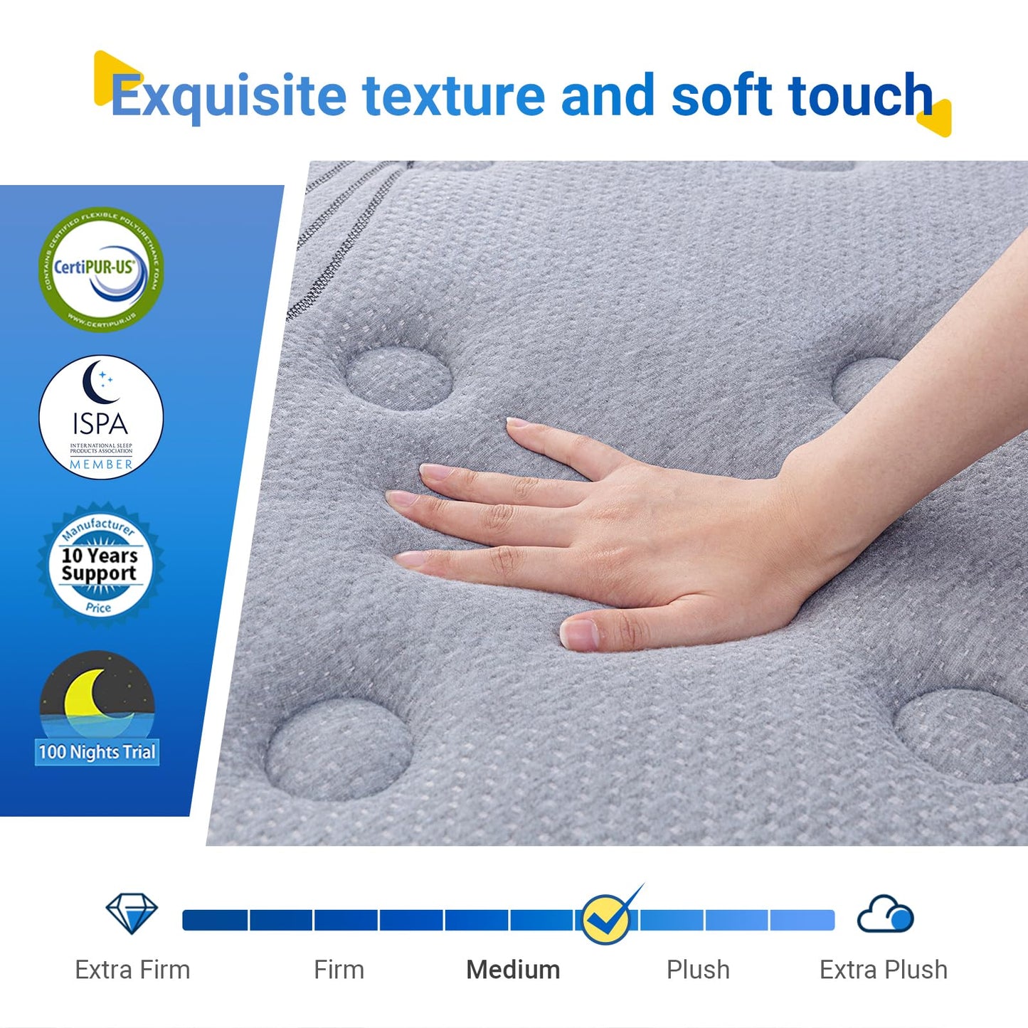 Avenco Double Mattress 4ft 6, 24cm Pocket Sprung Mattresses, Bamboo Foam Innerspring Hybrid Mattress, Double Bed Mattress in a Box