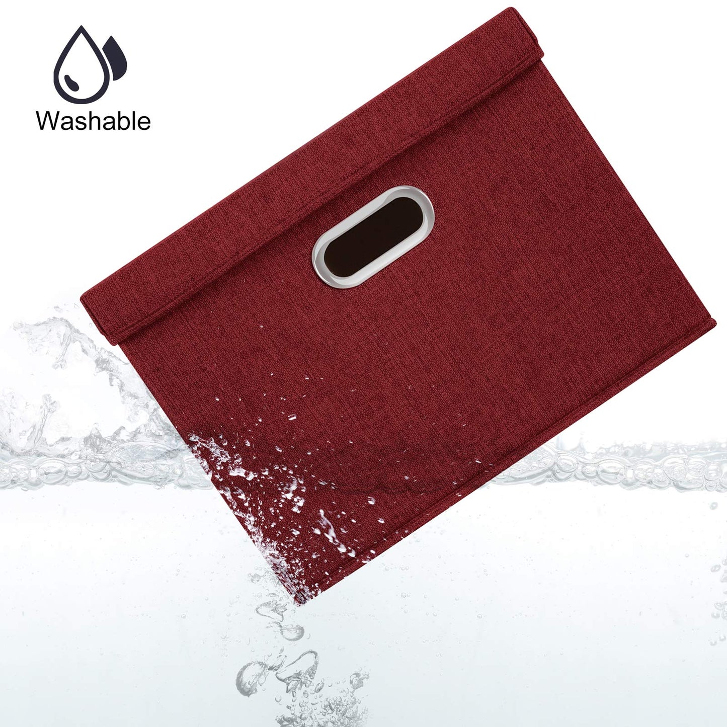 TYEERS Large Storage Box with Lid, Collapsible, Washable, Fabric Storage Box for Clothes, Wardrobe Storage, 44x30x29 cm, Set of 2, Red Wine