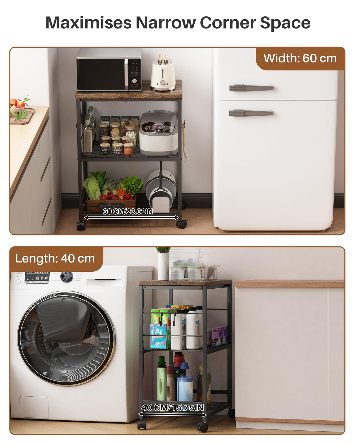 Ornestia 3 Tier Kitchen Trolley With Small Island for StorageBlack