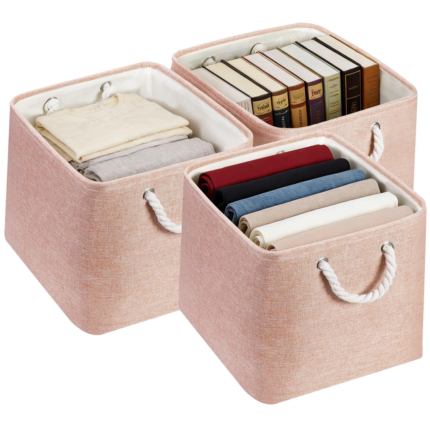 JUNLAI 3 Pack Fabric Storage Boxes, Kallax Storage Boxes 33 x 38 x 33 with Handles, Foldable Large Storage Pink Basket for Office & Home, Book