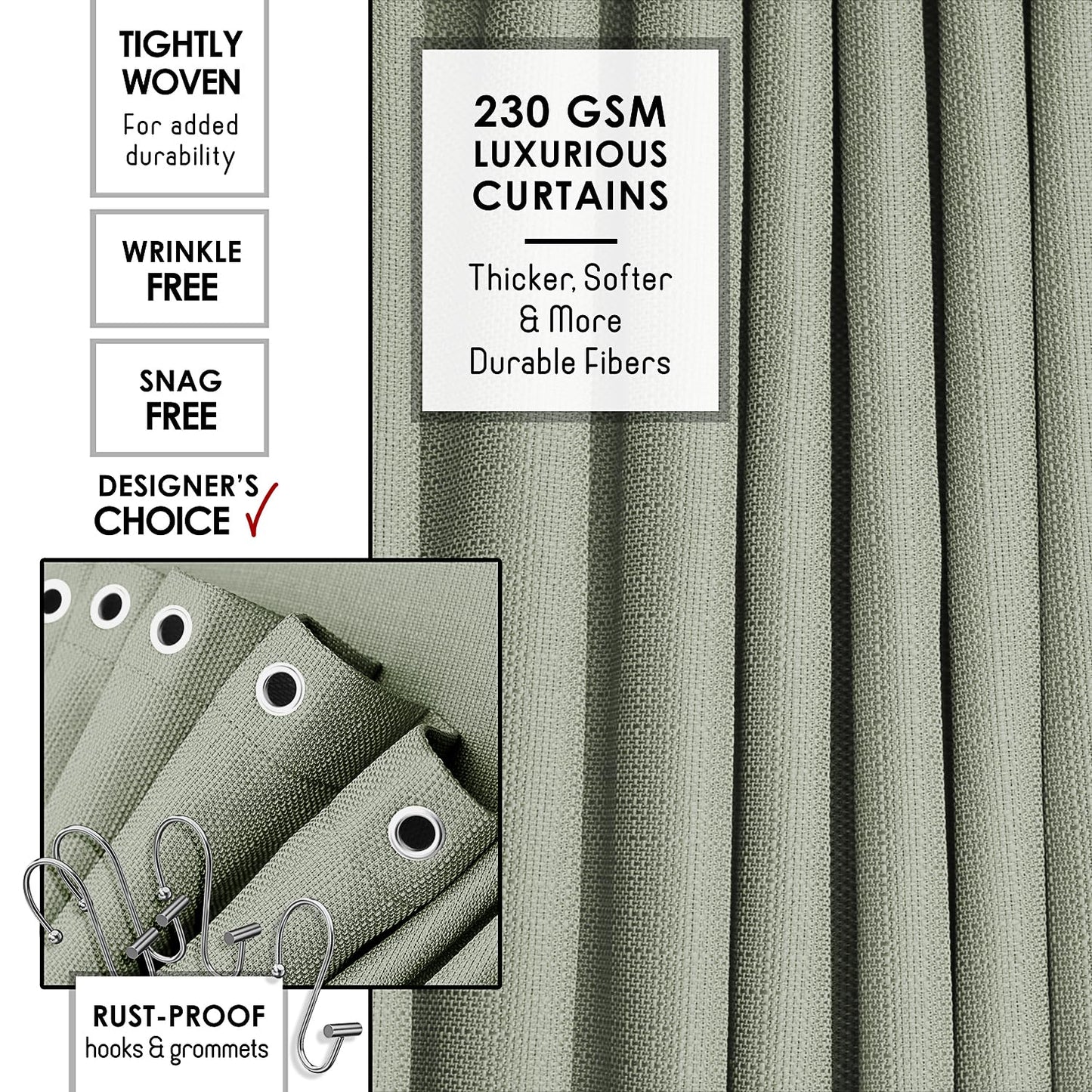 Clara Clark Sage Green Bathroom Set - Bathroom Sets with Shower Curtain and Rugs, 21PC Bathroom Accessory Set