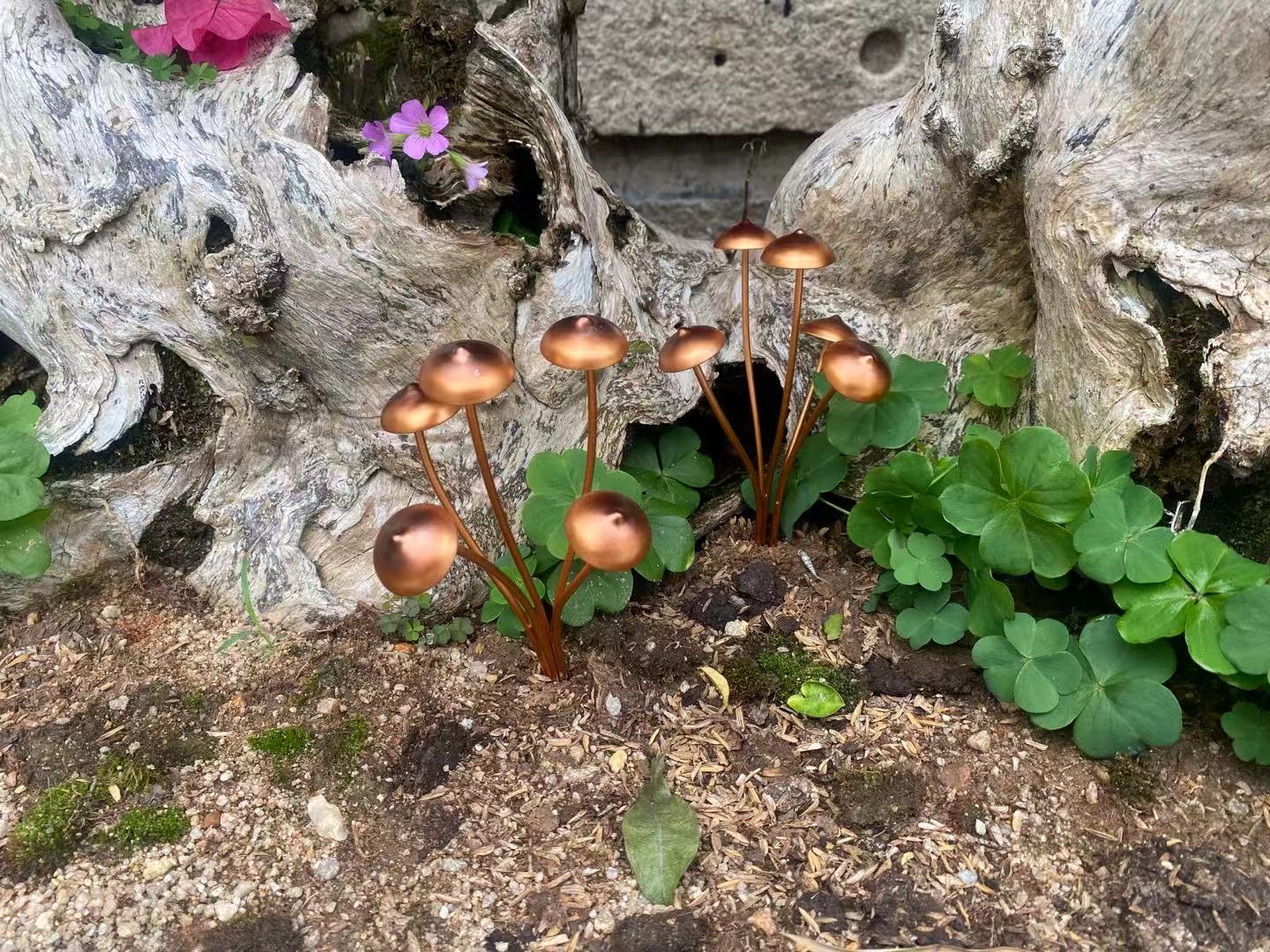 Copper Finish Mushroom Garden Stake  Set of 2