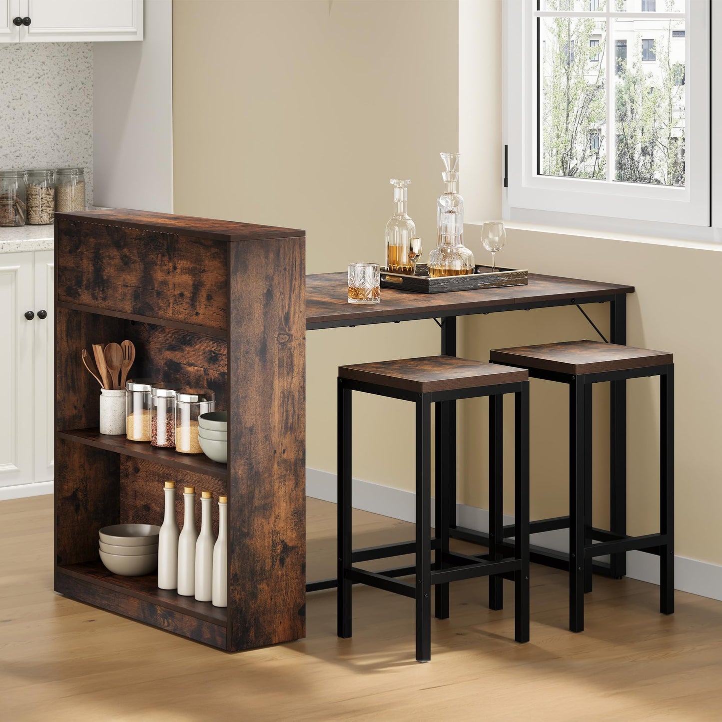 YITAHOME Dining Table with Storage Shelves, Rustic Brown and Black