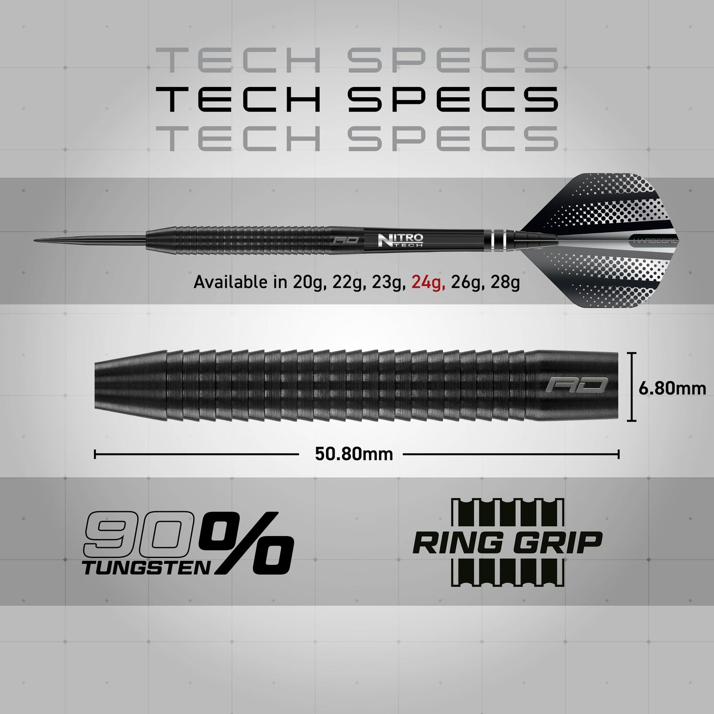 RED DRAGON Razor Edge Black 24g - Tungsten professional steel tip darts set with Dart Flights and Dart Shafts (stems)