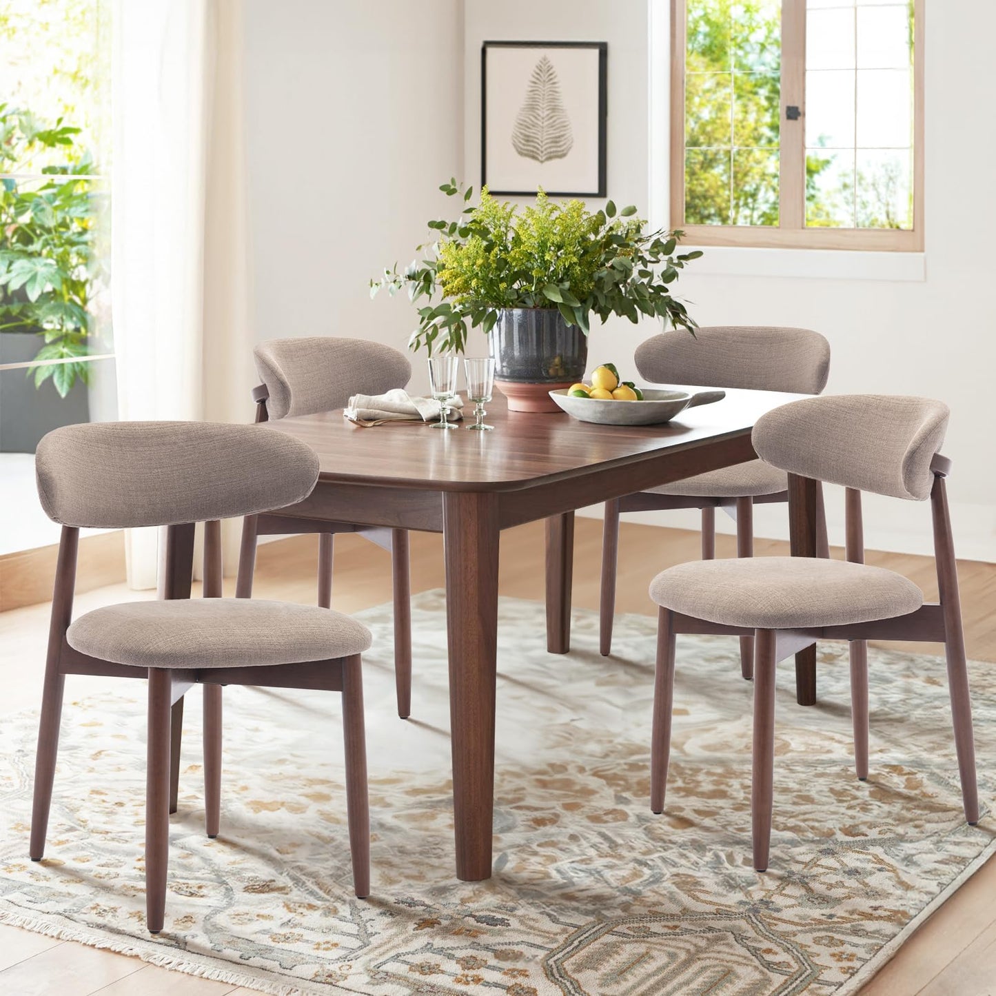 COLAMY Modern Dining Chairs Set with Wooden Legs – Upholstered Fabric Dining Room Chairs with Curved Backrest, Soft Cushion Seat