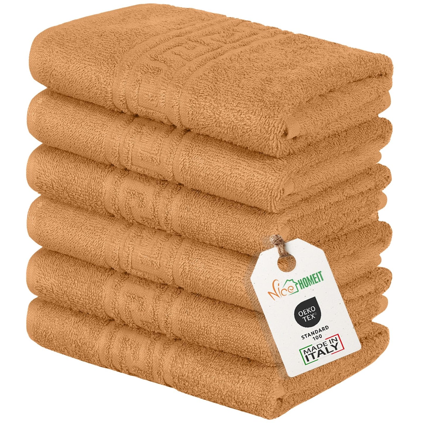 nice homeit Set of 6 Face and Hand Towels 40 x 60 cm – Bath Towels in 100% Ring-Spun Cotton – Extra Soft and Absorbent, Made in Italy (Orange)