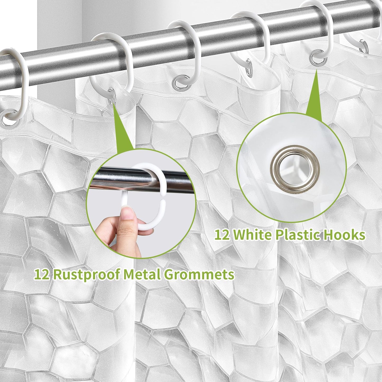 OTraki Shower Curtain 72 x 78 Inch Semi Transparent 3D Water Cube Design Bath Curtain EVA Waterproof and Mould Proof Resistant Washable Thicken