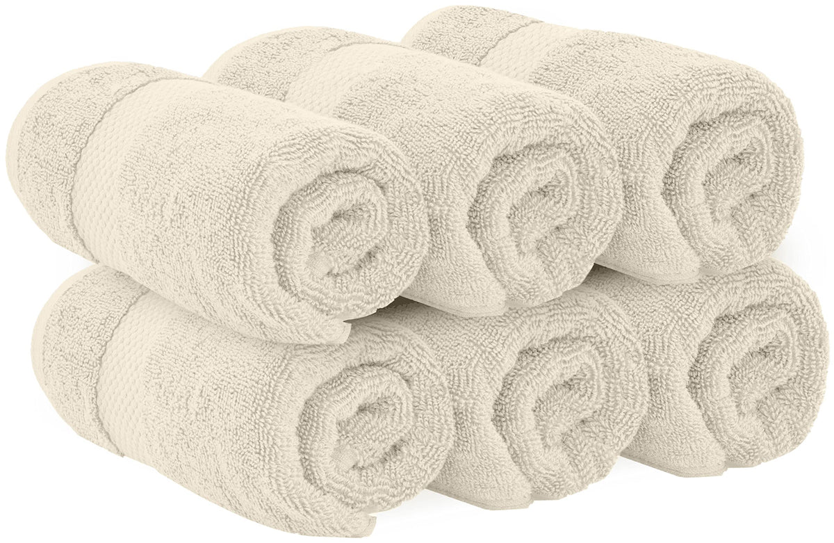 White Classic - Luxury Towel Set for Bathroom, Hotel, Spa, Kitchen, Egyptian Cotton, 16 x 30 Inches, 6 Piece Set Ivory