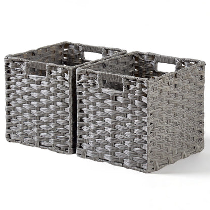 Mangata 25 cm Storage Cube Boxes for 27 cm Closet, Rattan Effect Storage Baskets, Wicker Woven Polyrattan Material Closet Organizer, 25x25x25 cm