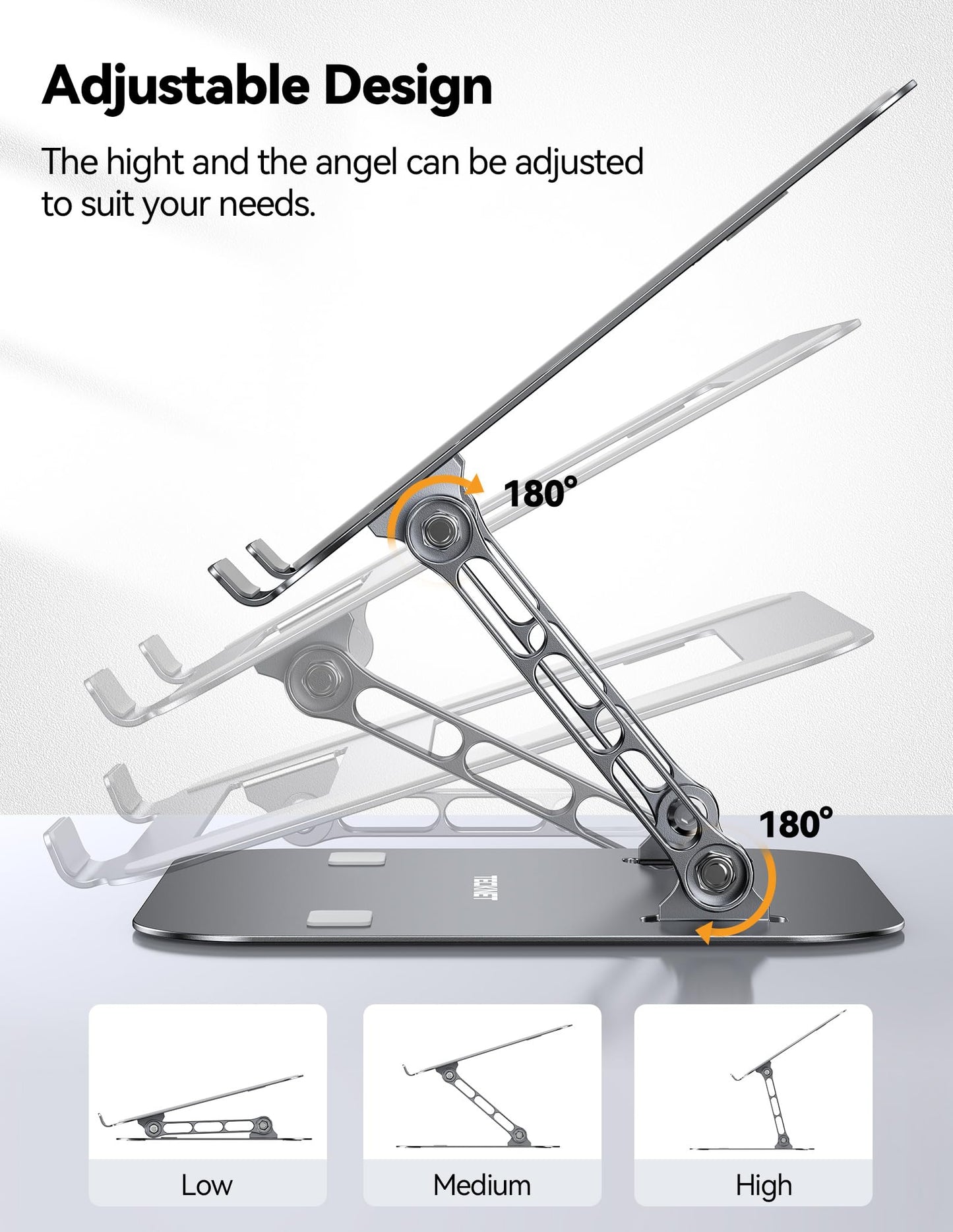 TECKNET Laptop Stand, Height Adjustable Laptop Stander, Ergonomic Foldable Portable Ventilated Laptop Holder