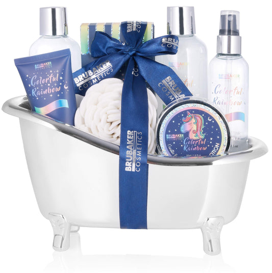 BRUBAKER Cosmetics Unicorn Beauty Set - Colorful Rainbow - Vanilla Lavender Fragrance - in Silver Tub (8 Pcs.)