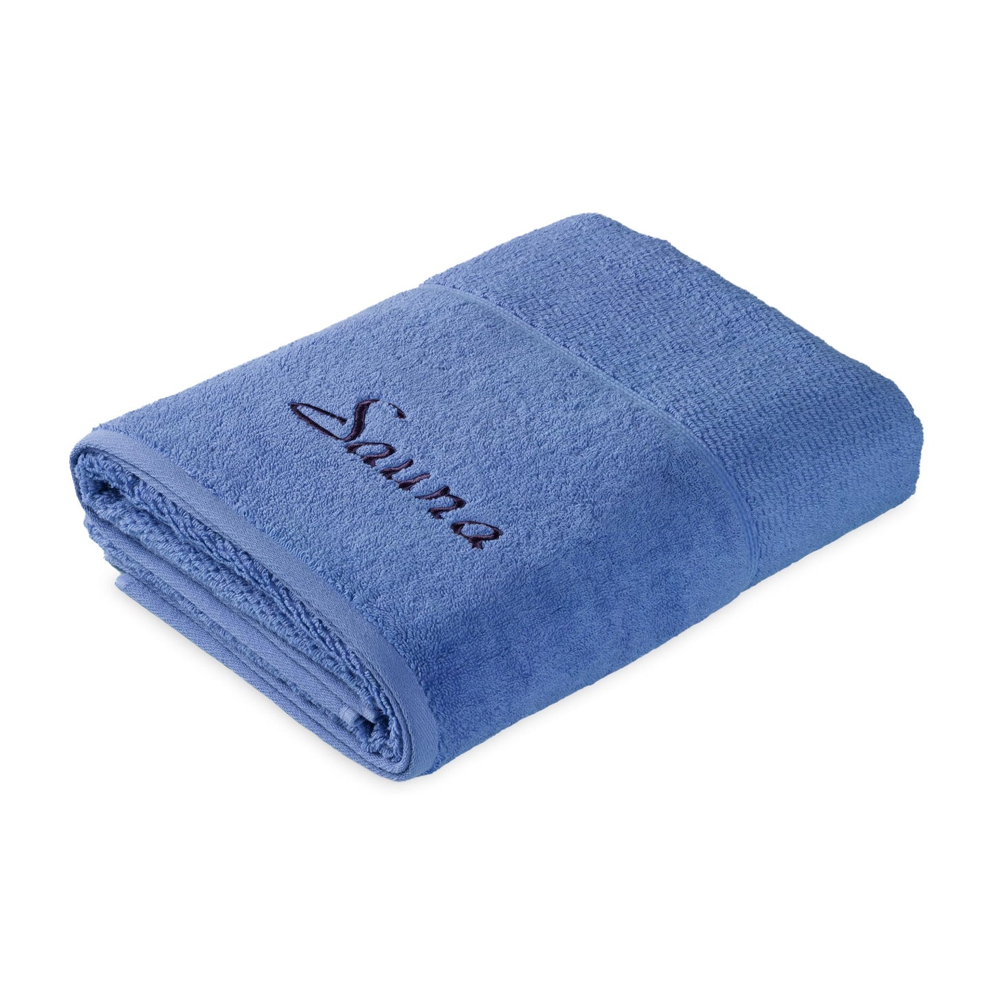 Frottana Pearl Sauna Towel with Embroidery Motif 80 x 200 cm 100% Cotton Cornflower