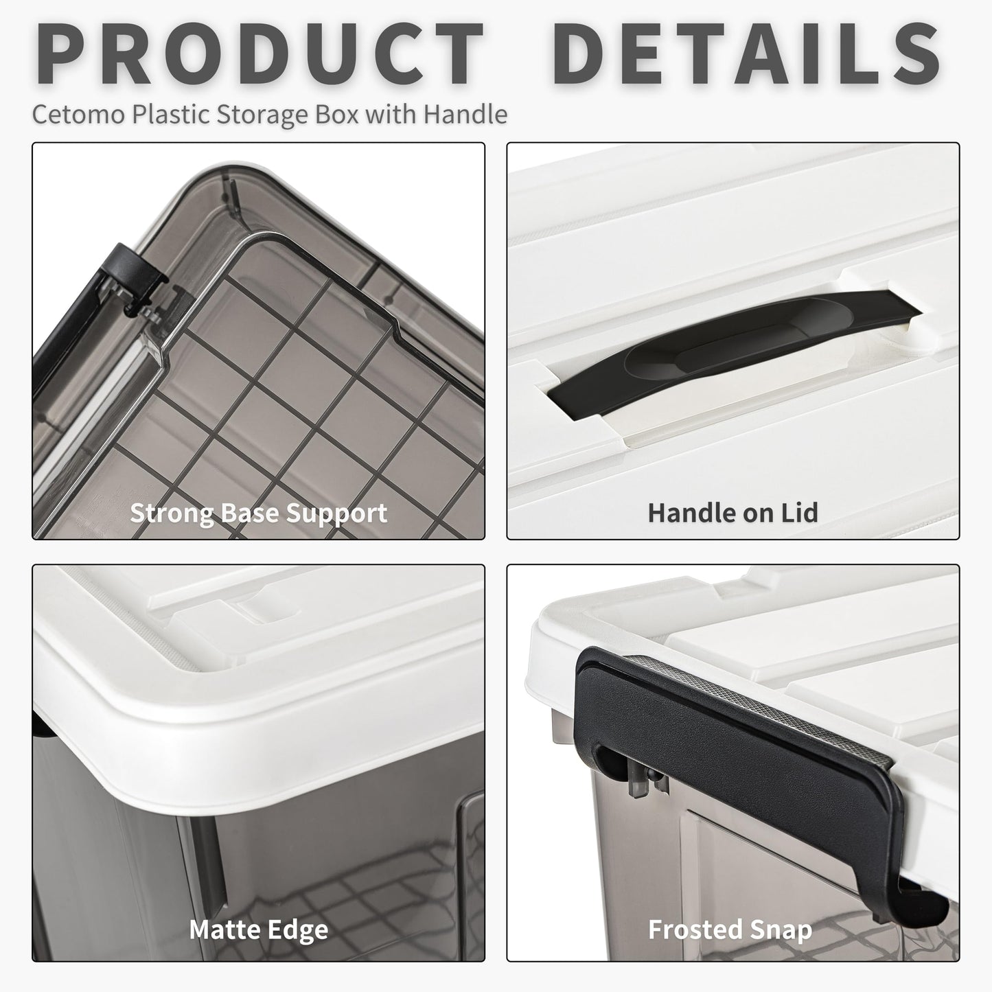Cetomo 20L*3 Storage Boxes, Carry Plastic Storage Box with Lids, Organizing Container with Handle and Secure Latching Buckles, Stackable, Nestable