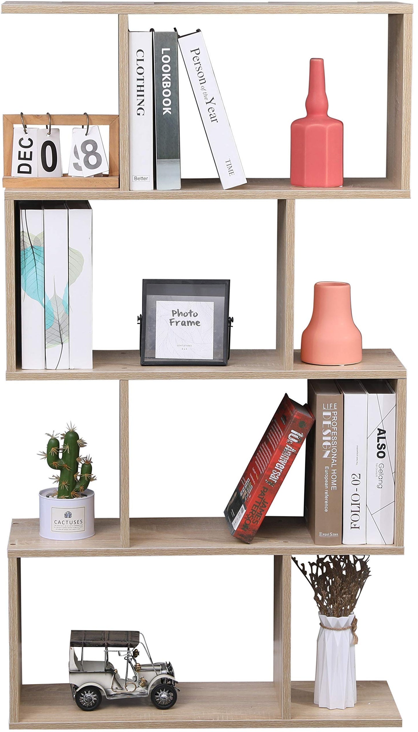 Etnicart Bookcase Shelf Oak Office Modern Contemporary Double Sided Wooden Room Divider Home Day 70x23.5x127.5 Freestanding Shelves Shelves Cubes