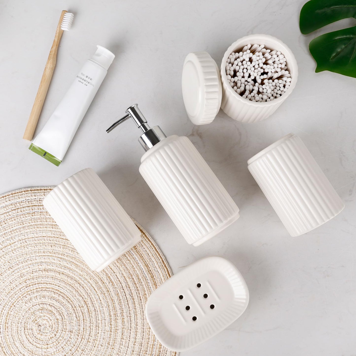 Bathroom Accessories Set 5PCS, Ceramic White Bathroom Accessory Set, Classic Design Bathroom Accessories Sets Complete
