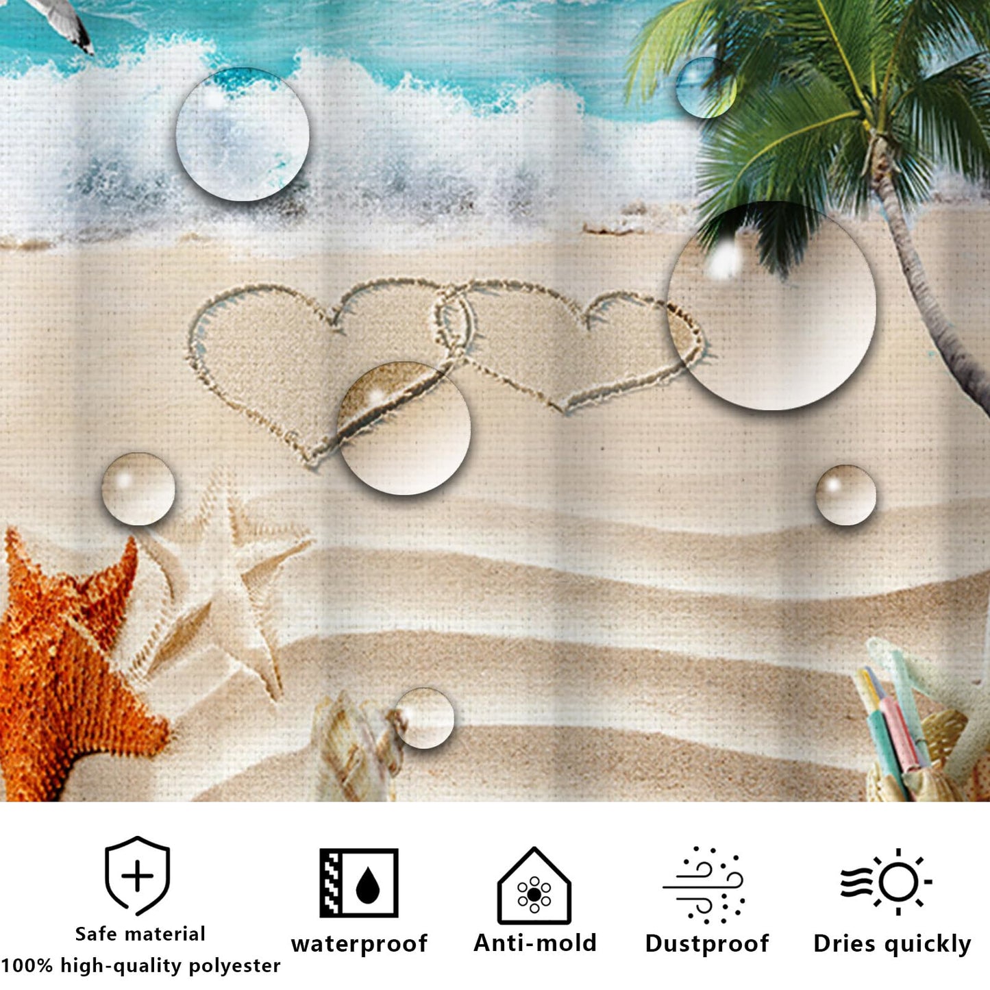 FAIRYGATE Bathroom Curtains Shower 180x180cm Water Shower Curtain for Bathroom Summer Holidays in Beach Pool Sea Wave Home Bathtubs Curtain